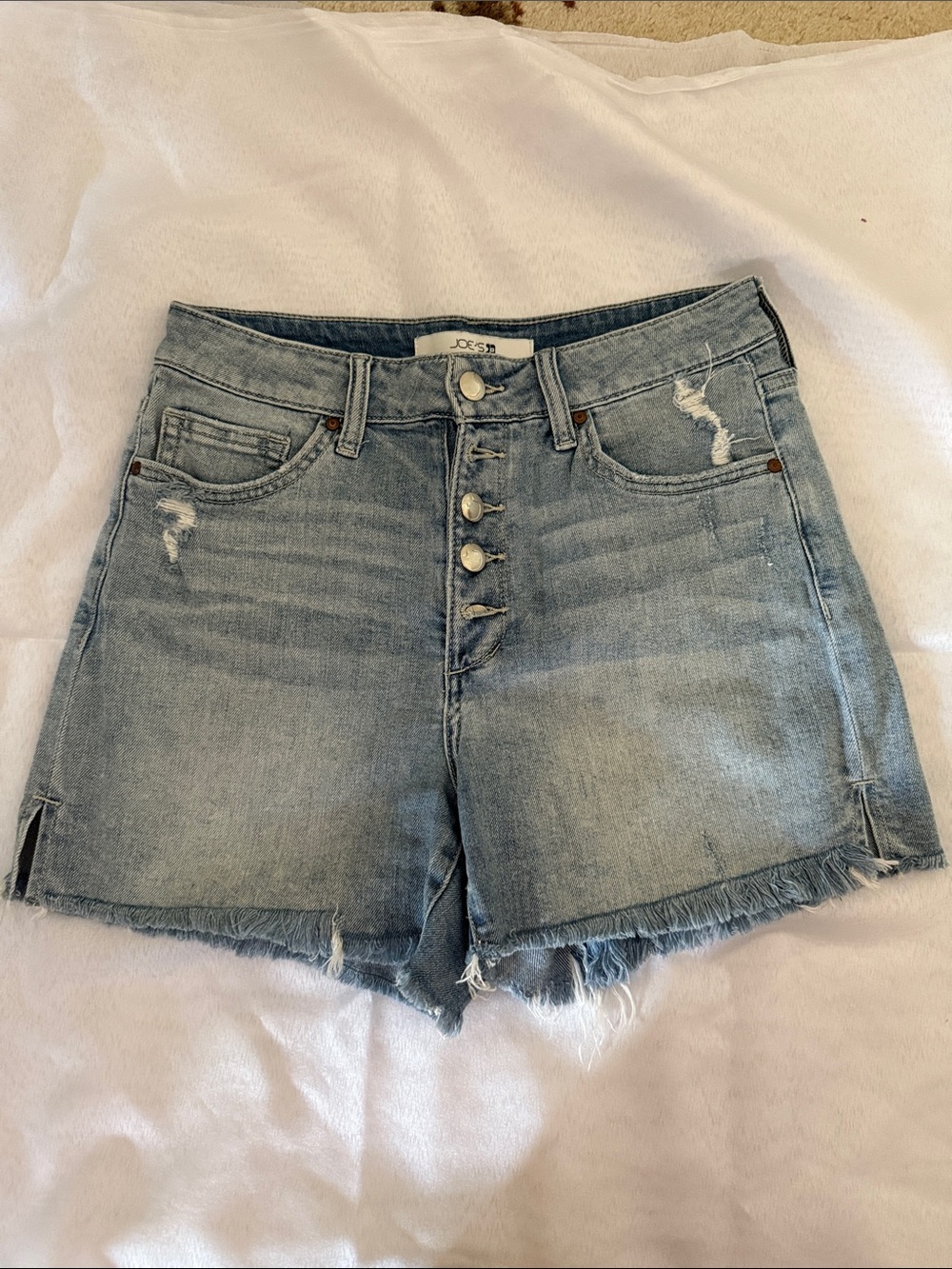 Joe's Jeans Light Wash High-Rise Distressed Denim Shorts